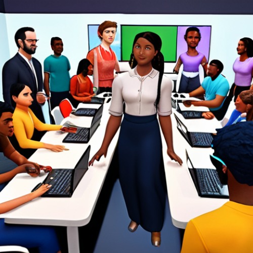 Home 14 **
Prompt: "A vibrant and bustling Metaverse scene. People from diverse backgrounds interacting with each other using avatars. Focus on visual representation of social interaction tools such as voice chat, virtual meeting, or shared creative workspace. Highlight advanced avatar customization options with various outfits and accessories."
**