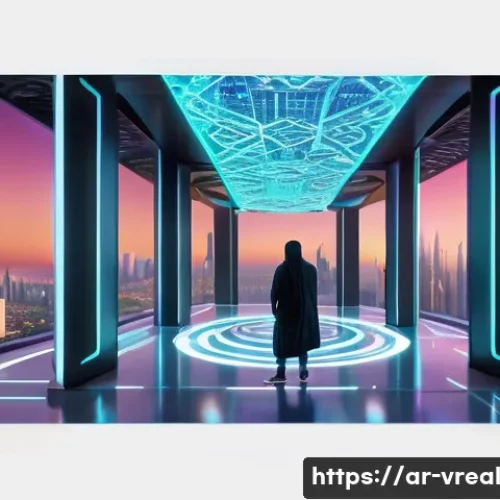 Home 29 메타버스 플랫폼 개발 시 피해야 할 일반적인 실수 - A vibrant virtual metaverse social hub set in a futuristic Middle Eastern cityscape at sunset, featu...