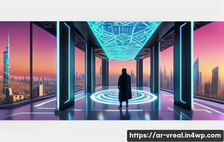 메타버스 플랫폼 개발 시 피해야 할 일반적인 실수 - A vibrant virtual metaverse social hub set in a futuristic Middle Eastern cityscape at sunset, featu...
