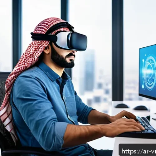 Home 28 메타버스 플랫폼 구축을 위한 스크립팅 언어 - A detailed digital art scene depicting a Middle Eastern software developer in a modern office settin...
